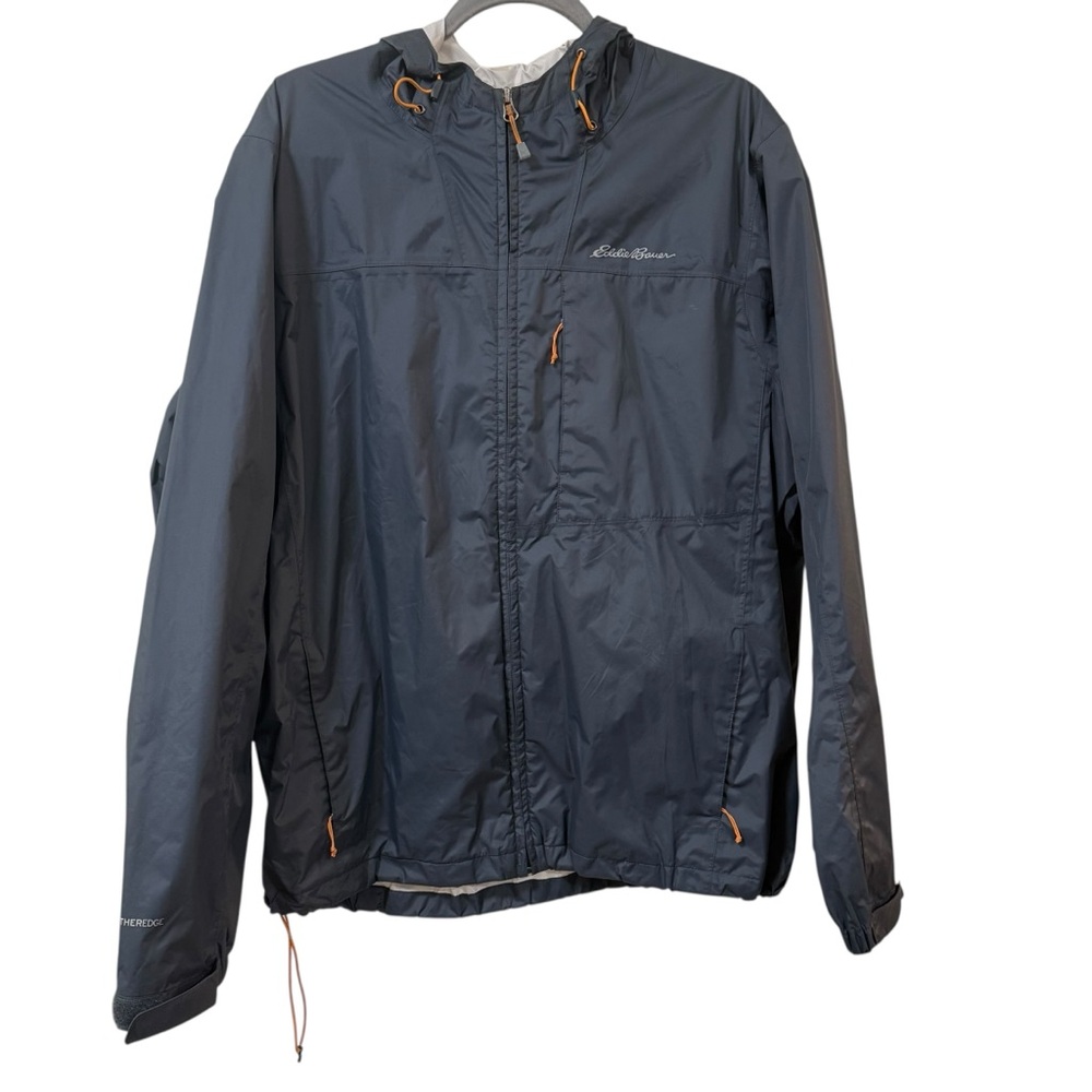Eddie Bauer WeatherEdge waterproof hooded jacket men’s LARGE gray shell outdoor